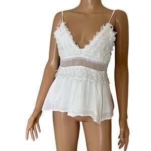Mila top blouse white spaghetti strap peplum ruffle V-neck SZ S